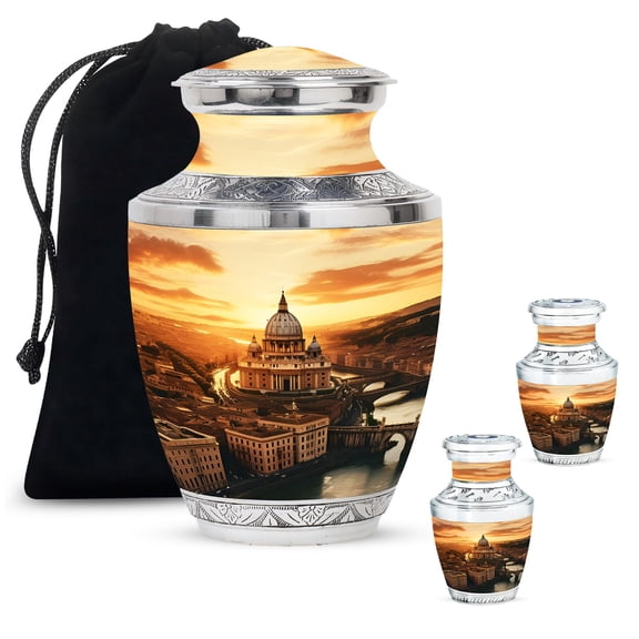 St. Peter's Basilica 7 Wonders Burial Mini Urn For Ashes Adult Male - Memorial Large Urns For Human Ashes Adult Female - Unique Gifts For Decorative Combo 10Inch 200Lbs And 3Inch 2 Keepsake Urn