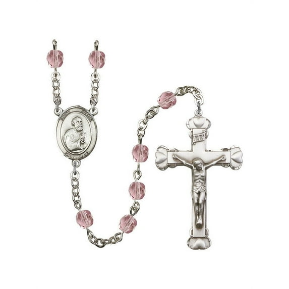 St. Peter the Apostle Silver-Plated Rosary 6mm June Light Purple Fire Polished Beads Crucifix Size 1 5/8 x 1 medal charm