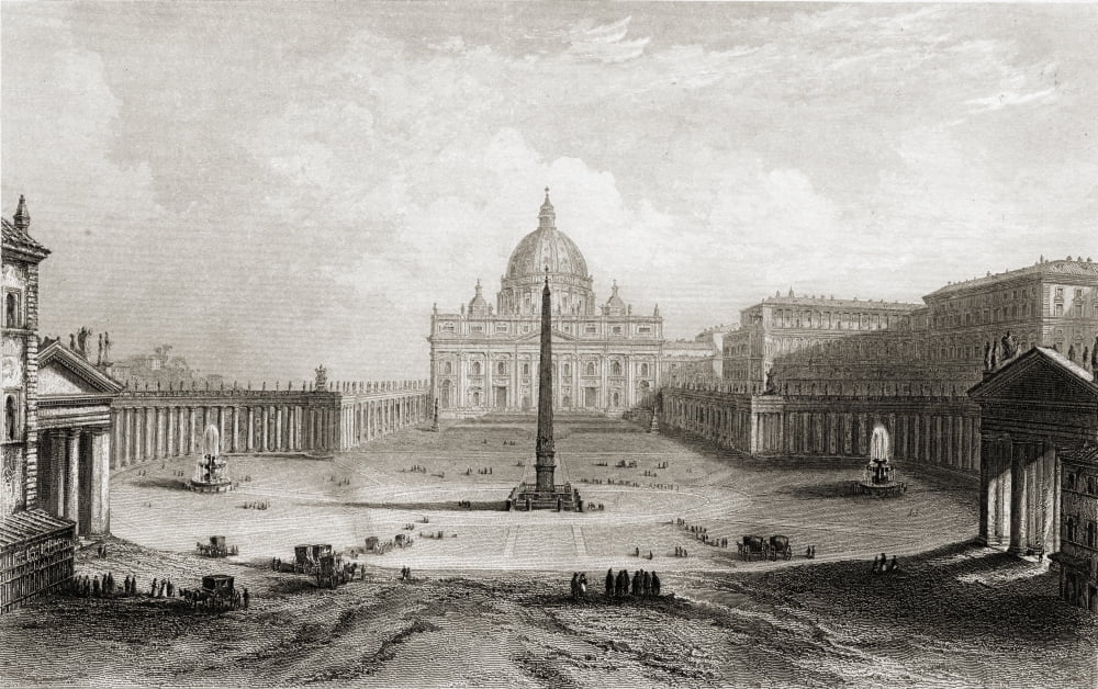 St Peters Rome Italy Drawn By G Piranesi Engraved By Roberts Canvas Art - Ken Welsh Design Pics (19 x 12)