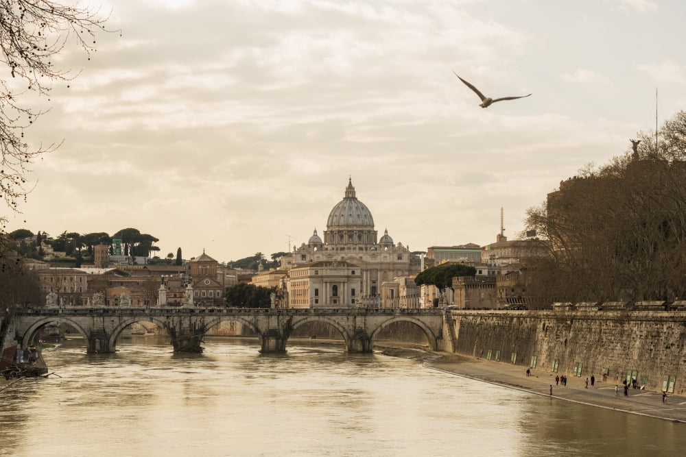 St Peters basilica and River Tiber Rome Lazio Italy Canvas Art - Mats Silvan Design Pics (18 x 12)