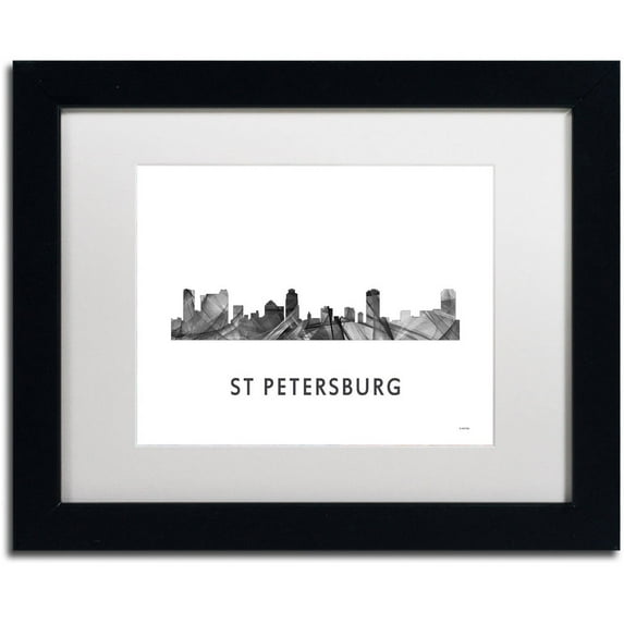 St Petersburg FL Skyline WB-BW' Canvas Art by Marlene Watson, White Matte, Black Frame