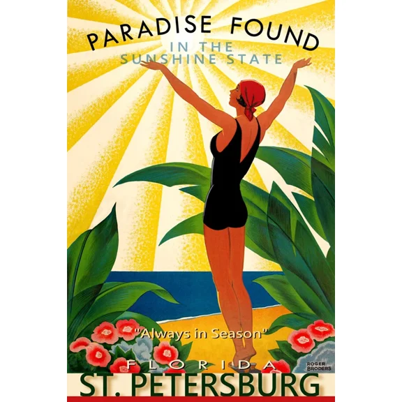 St Petersburg Florida Pinellas Travel Poster Sun Coast Broders Art Deco Home Decor Office Wall Art