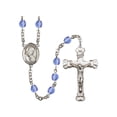 thumbnail image 1 of St. Philomena Silver-Plated Rosary 6mm September Blue Fire Polished Beads Crucifix Size 1 5/8 x 1 medal charm, 1 of 1