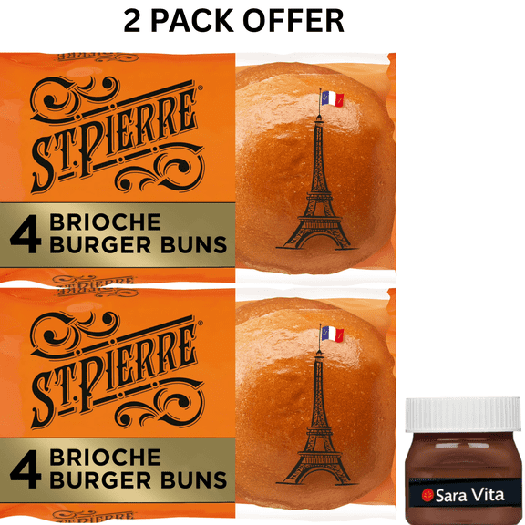 St Pierre Brioche Burger Buns, 4 count, Hamburger Buns, 7 oz Bag