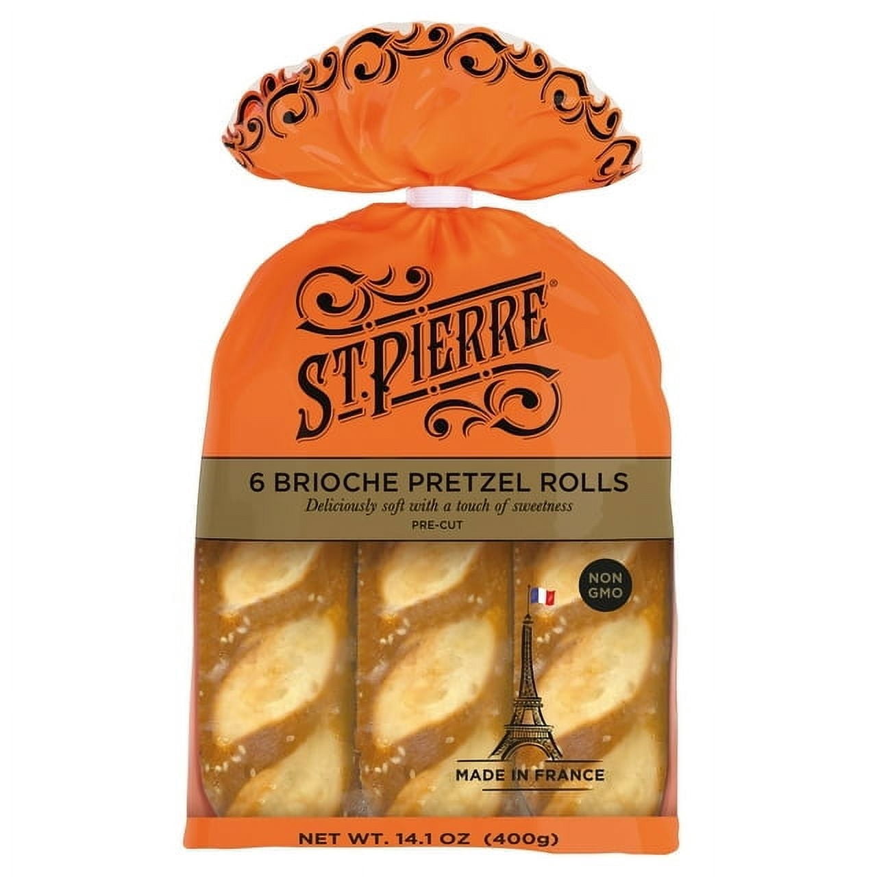 St. Pierre Brioche Pretzel Rolls Regular 6 Count 14.1 oz (Pack of 2)