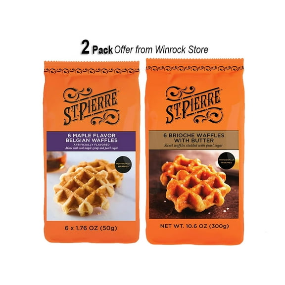 St. Pierre Brioche Waffles with Butter, 6 Ct, 10.6 oz & St. Pierre Brioche Maple Waffles, 6 Ct, 10.6 oz (2 Pack)