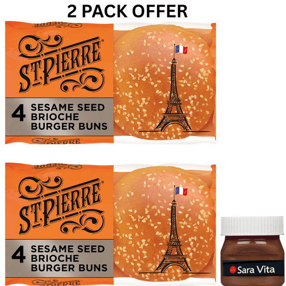 St Pierre Sesame Seed Brioche Burger Buns, 4 count, Hamburger Buns, 8.8 oz Bag