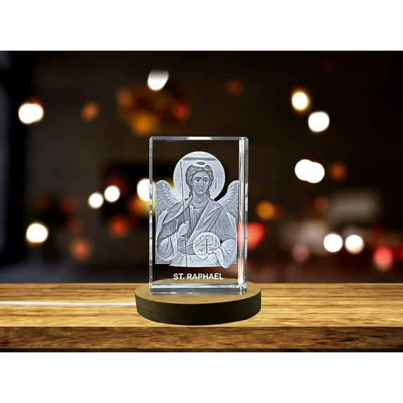 St. Raphael | Patron Saint of Healing and Travelers Gift | Religious 3D Engraved Crystal