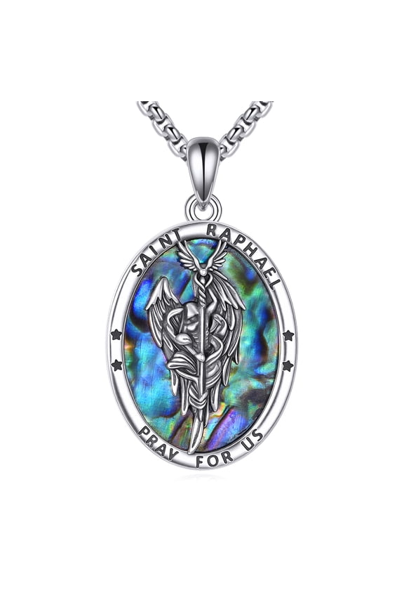 St Raphael Pendant for Men 925 Sterling Silver Archangel Raphael Medal Necklace Saint Arcangel San Rafael Jewelry Gifts for Men Women