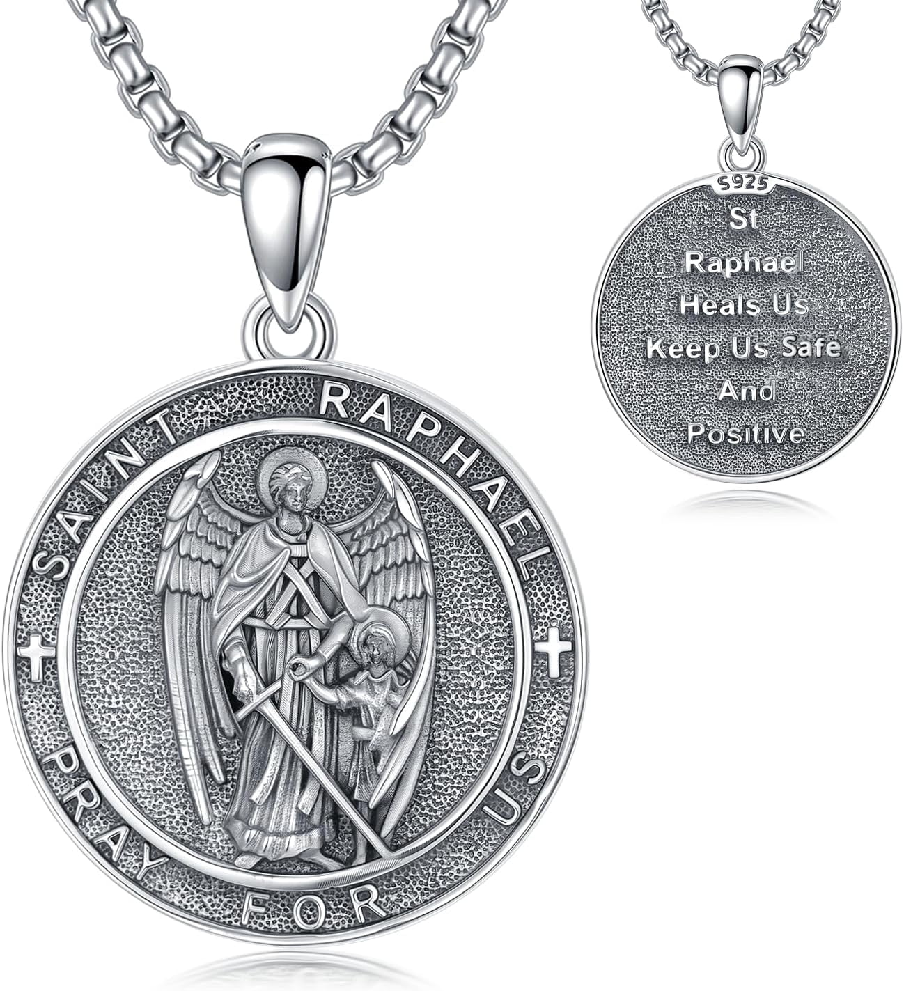 St Raphael The Archangel Necklace 925 Sterling Silver Round Archangel ...