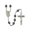 thumbnail image 1 of St. Raymond Nonnatus Silver-Plated Rosary 8mm Hematite Beads Crucifix Size 1 3/4 x 1 medal charm, 1 of 1