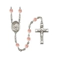 thumbnail image 1 of St. Rebecca Silver-Plated Rosary 6mm October Pink Fire Polished Beads Crucifix Size 1 3/8 x 3/4 medal charm, 1 of 1