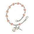 thumbnail image 1 of St. Regis Silver Plate Rosary Bracelet 6mm October Pink Fire Polished Beads Crucifix Size 5/8 x 1/4 medal charm, 1 of 1