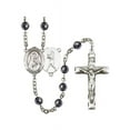thumbnail image 1 of St. Rita / Baseball Silver-Plated Rosary 6mm Hematite Beads Crucifix Size 1 3/4 x 1 medal charm, 1 of 1