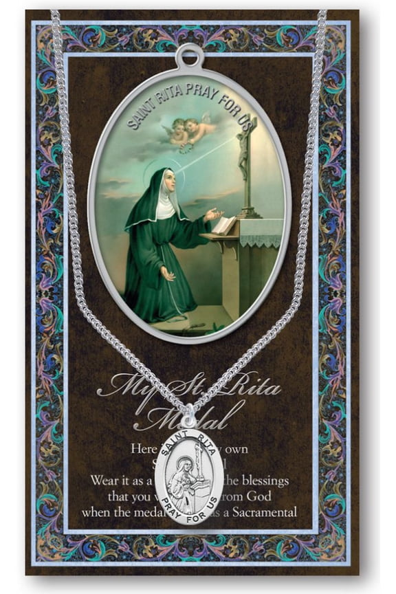 St. Rita Pewter Medal Pendant with Chain, Made in USA