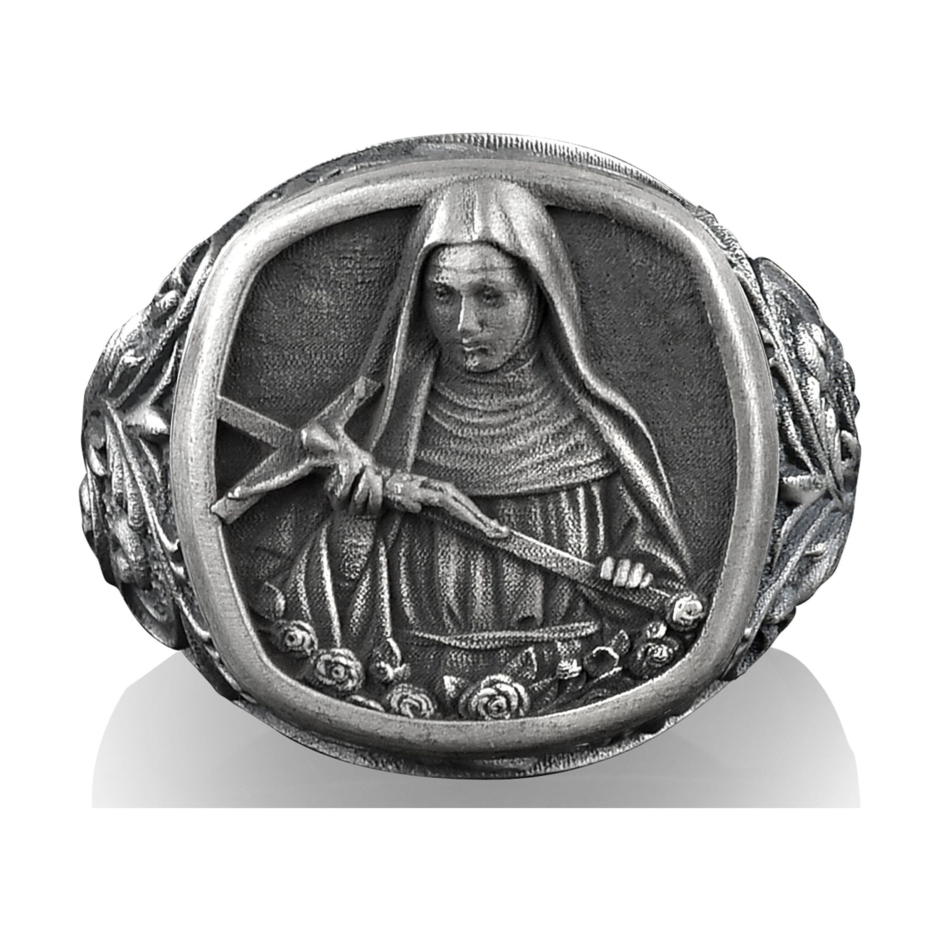 St. Rita of Cascia Square Signet Ring, Sterling Silver Christian Mens ...