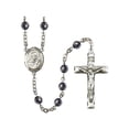 thumbnail image 1 of St. Robert Bellarmine Silver-Plated Rosary 6mm Hematite Beads Crucifix Size 1 3/4 x 1 medal charm, 1 of 1