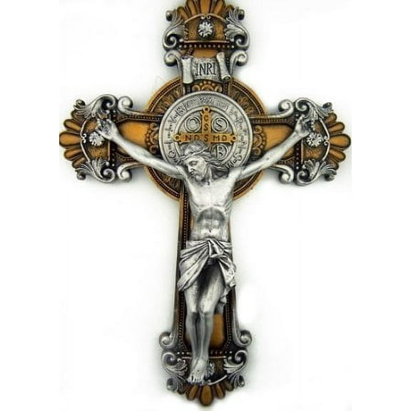 St. Saint Benedict Crucifix 2 Tone Wall Cross 10 Inch Religious Gift
