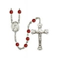 thumbnail image 1 of St. Samuel Silver-Plated Rosary 6mm July Red Fire Polished Beads Crucifix Size 1 5/8 x 1 medal charm, 1 of 1