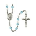 thumbnail image 1 of St. Sarah Silver-Plated Rosary 6mm March Light Blue Fire Polished Beads Crucifix Size 1 3/8 x 3/4 medal charm, 1 of 1