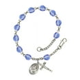 thumbnail image 1 of St. Scholastica Silver Plate Rosary Bracelet 6mm September Blue Fire Polished Beads Crucifix Size 5/8 x 1/4 medal charm, 1 of 1