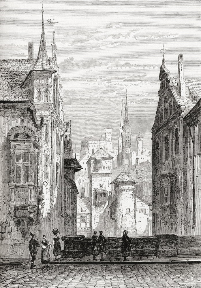 St Sebaldus Church And Castle Nuremberg Germany In The 19Th Century From Pictures From The German Fatherland Published C1880 Canvas Art - Ken Welsh Design Pics (12 x 18)
