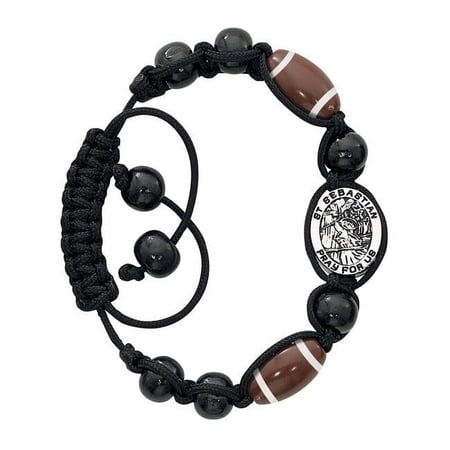 St. Sebastian Adjustable Football Carded Bracelet, Black