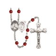 thumbnail image 1 of St. Sebastian/Baseball Silver-Plated Rosary 6mm July Red Fire Polished Beads Crucifix Size 1 5/8 x 1 medal charm, 1 of 1