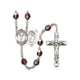 thumbnail image 1 of St. Sebastian/Cheerleading Silver-Plated Rosary 7mm January Red Lock Link Aurora Borealis Beads Crucifix Size 1 3/4 x 1 medal, 1 of 1