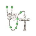 thumbnail image 1 of St. Sebastian/Field Hockey Silver-Plated Rosary 6mm August Green Fire Polished Beads Crucifix Size 1 5/8 x 1 medal charm, 1 of 1