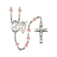 thumbnail image 1 of St. Sebastian/Figure Skating Silver-Plated Rosary 6mm October Pink Fire Polished Beads Crucifix Size 1 3/8 x 3/4 medal charm, 1 of 1