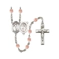 thumbnail image 1 of St. Sebastian/Golf Silver-Plated Rosary 6mm October Pink Fire Polished Beads Crucifix Size 1 3/8 x 3/4 medal charm, 1 of 1