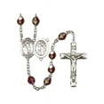 thumbnail image 1 of St. Sebastian/Golf Silver-Plated Rosary 7mm January Red Lock Link Aurora Borealis Beads Crucifix Size 1 3/4 x 1 medal charm, 1 of 1