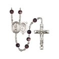 thumbnail image 1 of St. Sebastian/Lacrosse Silver-Plated Rosary 7mm Brown Beads Crucifix Size 1 3/4 x 1 medal charm, 1 of 1