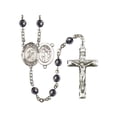 thumbnail image 1 of St. Sebastian/Soccer Silver-Plated Rosary 6mm Hematite Beads Crucifix Size 1 3/4 x 1 medal charm, 1 of 1