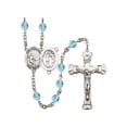 thumbnail image 1 of St. Sebastian / Soccer Silver-Plated Rosary 6mm March Light Blue Fire Polished Beads Crucifix Size 1 5/8 x 1 medal charm, 1 of 1