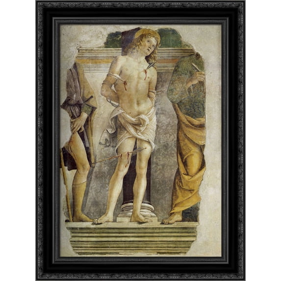 St. Sebastian and pieces of figure of St. Rocco and St. Peter 20x24 Black Ornate Wood Framed Canvas Art by Perugino, Pietro