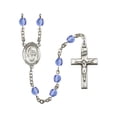 thumbnail image 1 of St. Sharbel Silver-Plated Rosary 6mm September Blue Fire Polished Beads Crucifix Size 1 3/8 x 3/4 medal charm, 1 of 1