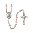 thumbnail image 1 of St. Simon the Apostle Silver-Plated Rosary 6mm October Pink Fire Polished Beads Crucifix Size 1 3/8 x 3/4 medal charm, 1 of 1