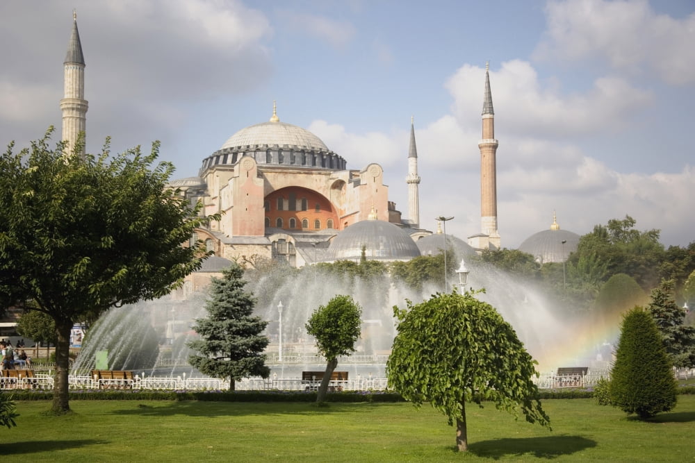 St Sophia Mosque And Fountain In Park Canvas Art - Carlos Sanchez Pereyra Design Pics (38 x 24)