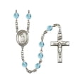 thumbnail image 1 of St. Stephen the Martyr Silver-Plated Rosary 6mm March Light Blue Fire Polished Beads Crucifix Size 1 3/8 x 3/4 medal charm, 1 of 1