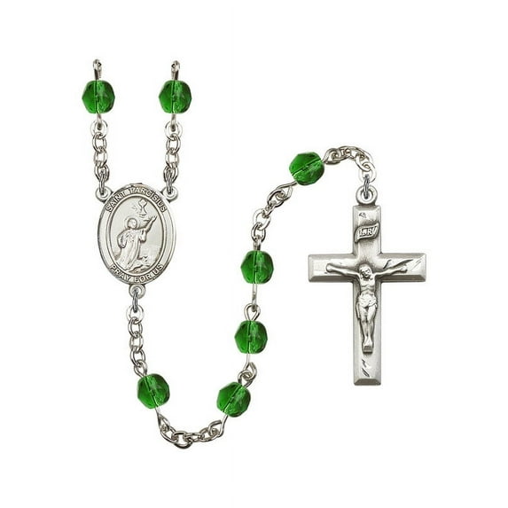 St. Tarcisius Silver-Plated Rosary 6mm May Green Fire Polished Beads Crucifix Size 1 3/8 x 3/4 medal charm