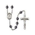 thumbnail image 1 of St. Teresa of Avila Silver-Plated Rosary 8mm Hematite Beads Crucifix Size 1 3/4 x 1 medal charm, 1 of 1
