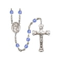 thumbnail image 1 of St. Theodore Stratelates Silver-Plated Rosary 6mm September Blue Fire Polished Beads Crucifix Size 1 5/8 x 1 medal charm, 1 of 1