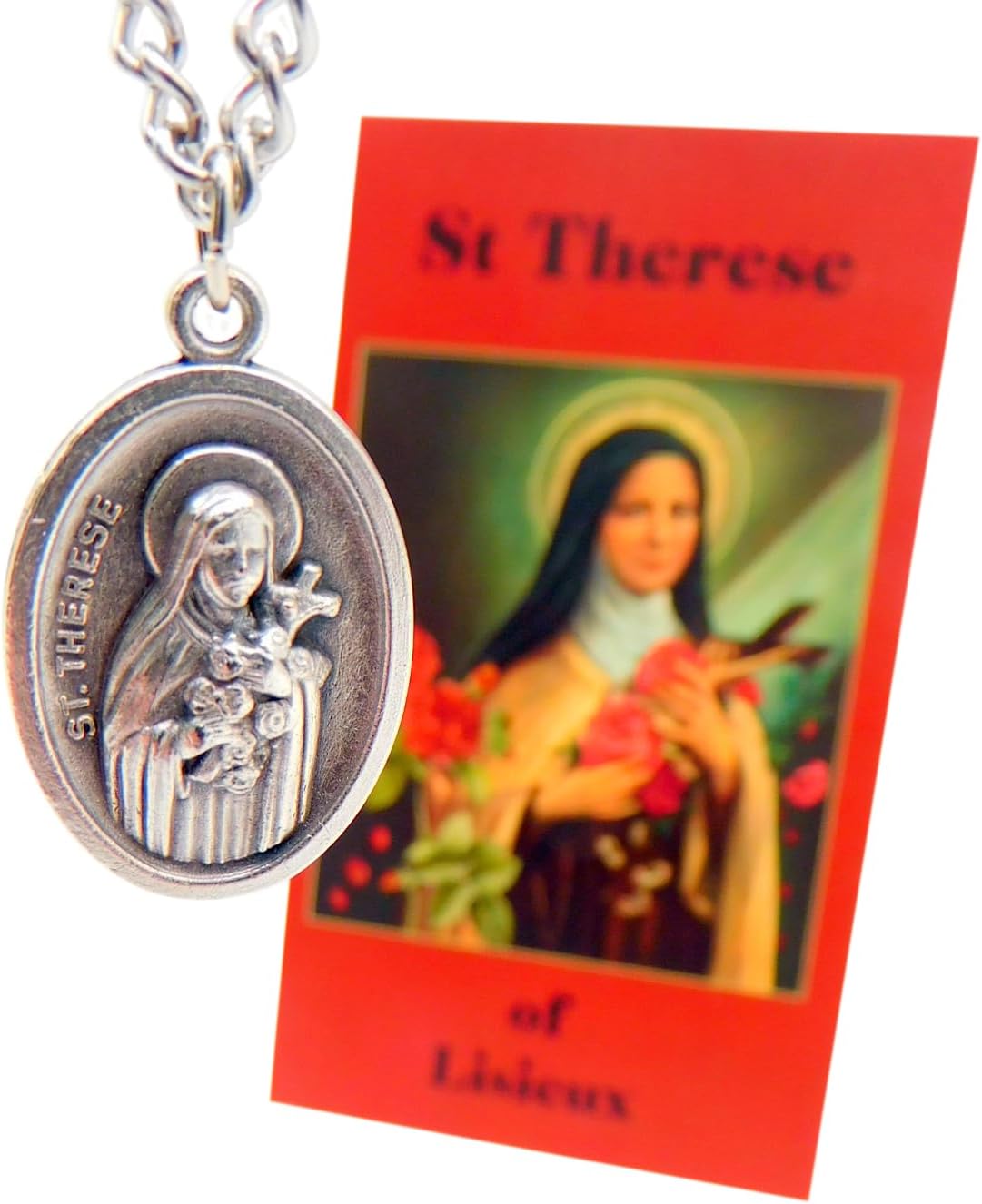 St Therese Medal Ladies Necklace Set with Medallion on a Stainless ...