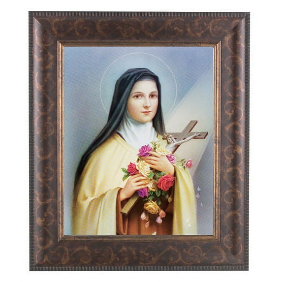 St. Therese Picture Framed Wall Art Decor Large, Antique Gold and Expresso Decorated Frame with Beveled Edge and Gold Lip