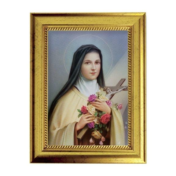 St. Therese Picture Framed Wall Art Decor Small, Antique Gold-Leaf Frame with Rope Detailed Lip