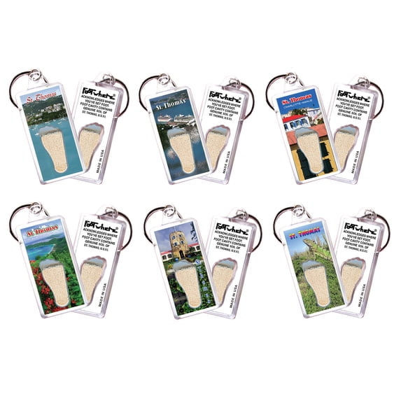 St. Thomas FootWhere Souvenir Keychains. (StT100 - Assorted) 6 Piece Set