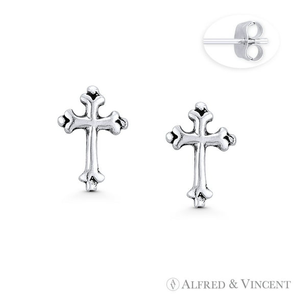 St. Thomas Medieval Cross Stud Earrings in Oxidized .925 Sterling Silver