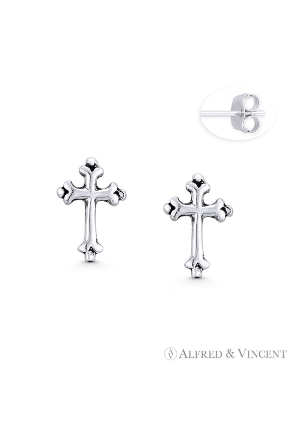 St. Thomas Medieval Cross Stud Earrings in Oxidized .925 Sterling Silver